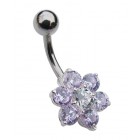 Small Sterling Silver Flower Belly Bar - Lilac